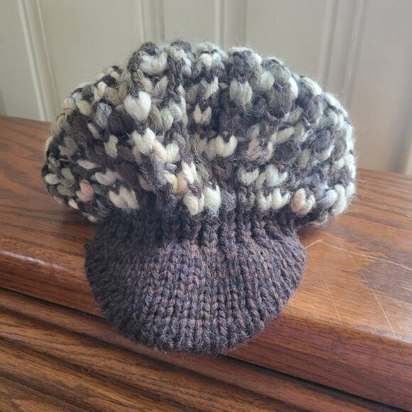 New italian wool blend brown & tan knit caddie cap winter hat - Picture 2 of 4